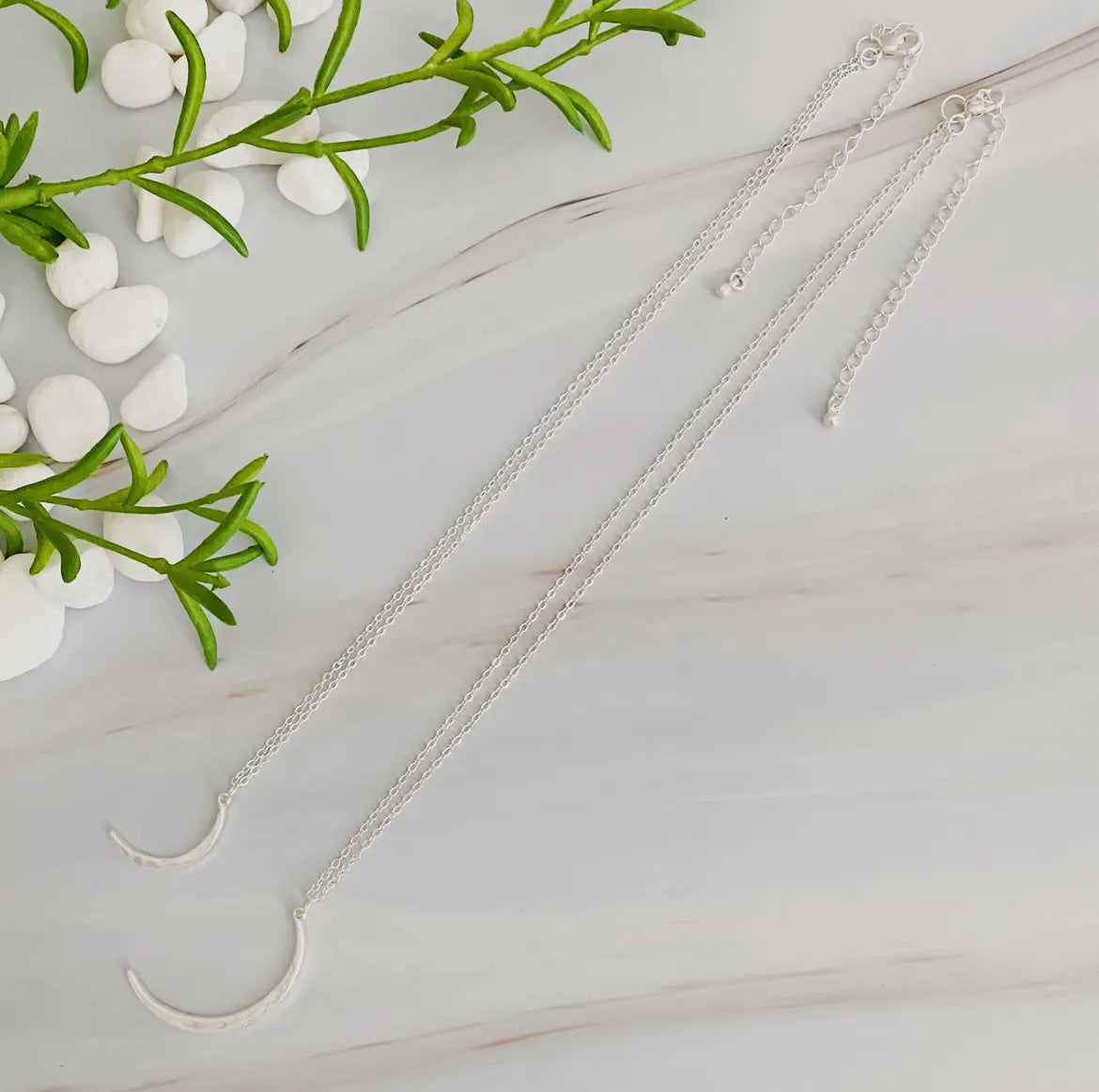 Textured Metal Crescent Moon Duo Necklaces