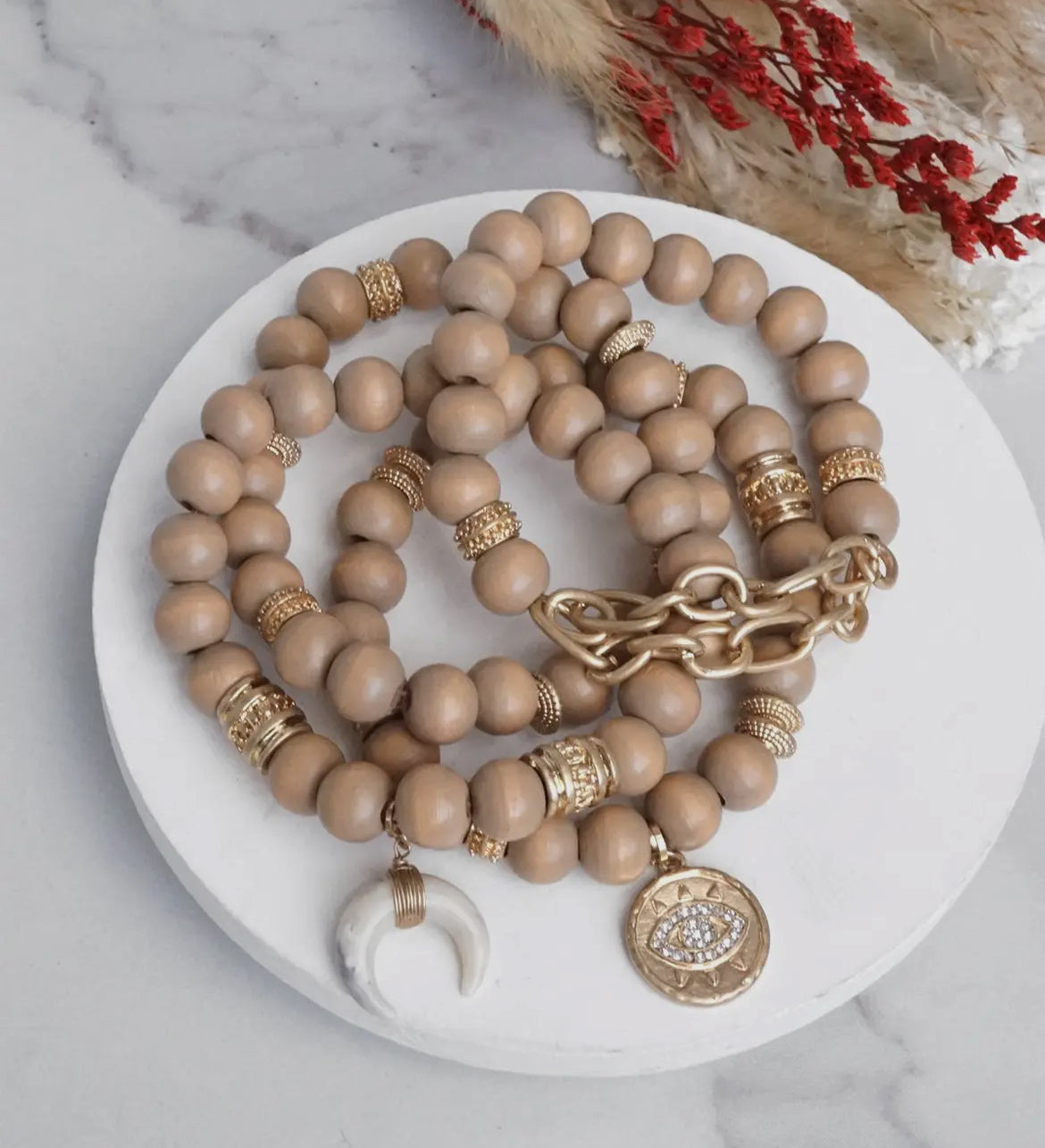 The Energy Anchor Wooden Charm Bead Stack in Golden Hour