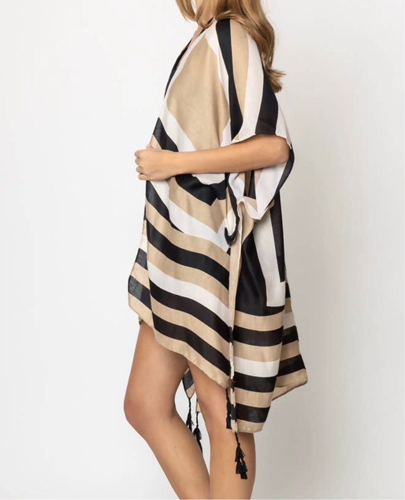 Black and Tan Tassel Kimono