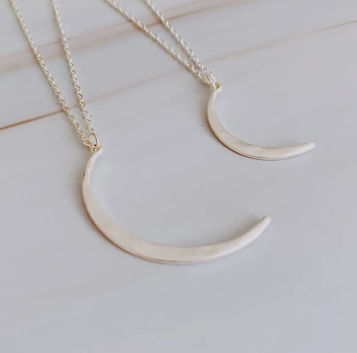 Textured Metal Crescent Moon Duo Necklaces