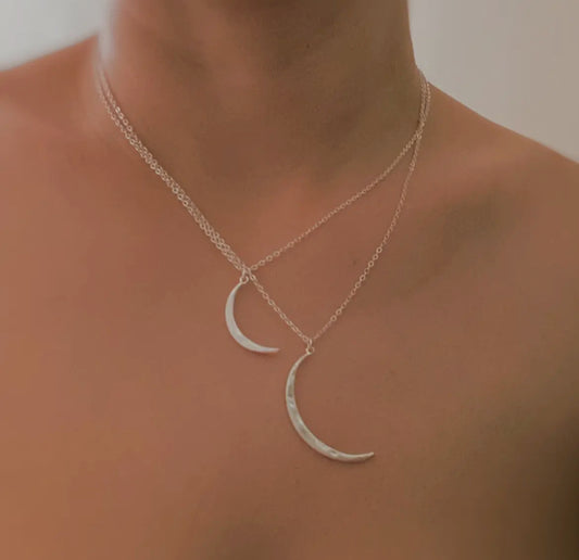 Textured Metal Crescent Moon Duo Necklaces
