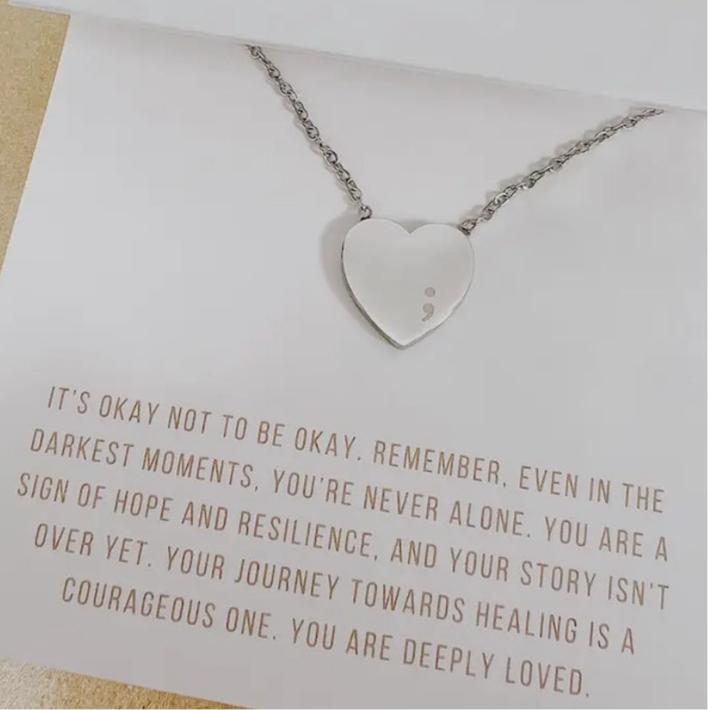 Semicolon Heart Charm Necklace