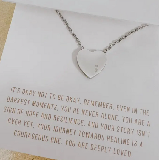 Semicolon Heart Charm Necklace