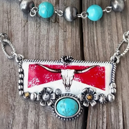 Coastal Cowgirl Turquoise Stone Beaded Pendant Necklace