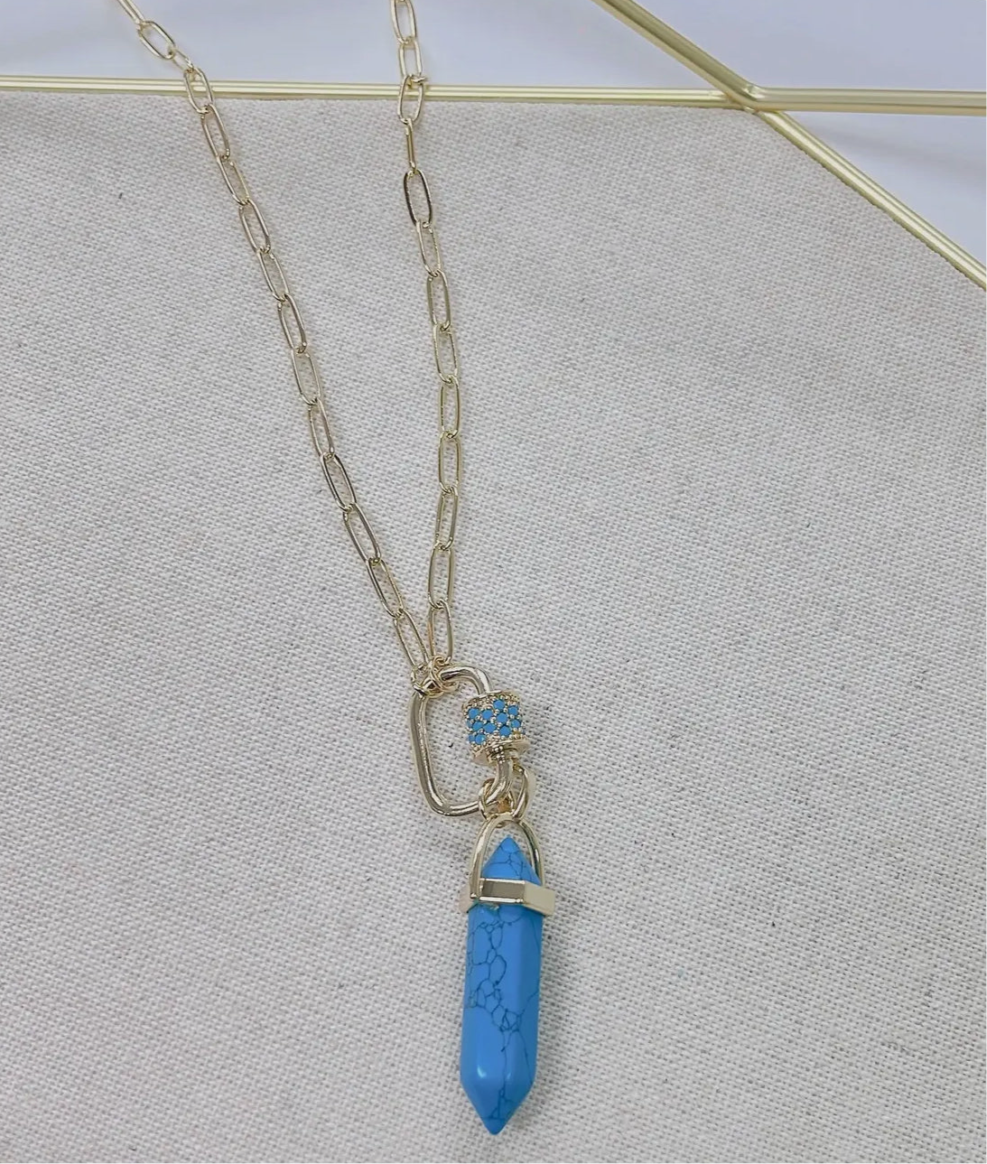Aqua Crystal Pendant Charm Starter Necklace