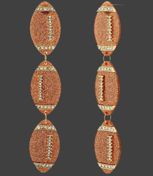 Trio Bling Football Drip Dangle Earrings
