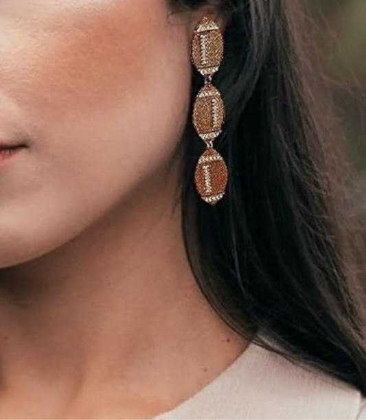 Trio Bling Football Drip Dangle Earrings