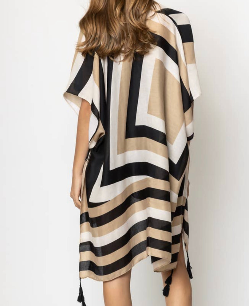 Black and Tan Tassel Kimono