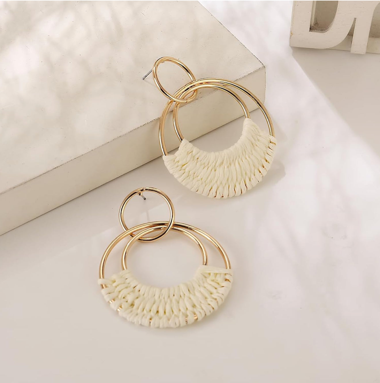 Take me Away Raffia Hoops in Ivory
