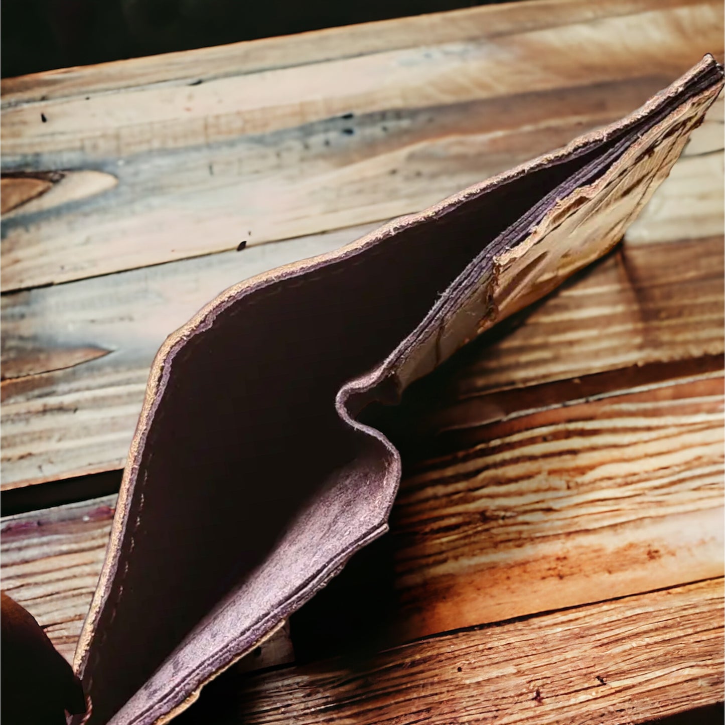 Handmade Embossed Leather Tri-Fold Wallet in Floral Paisley