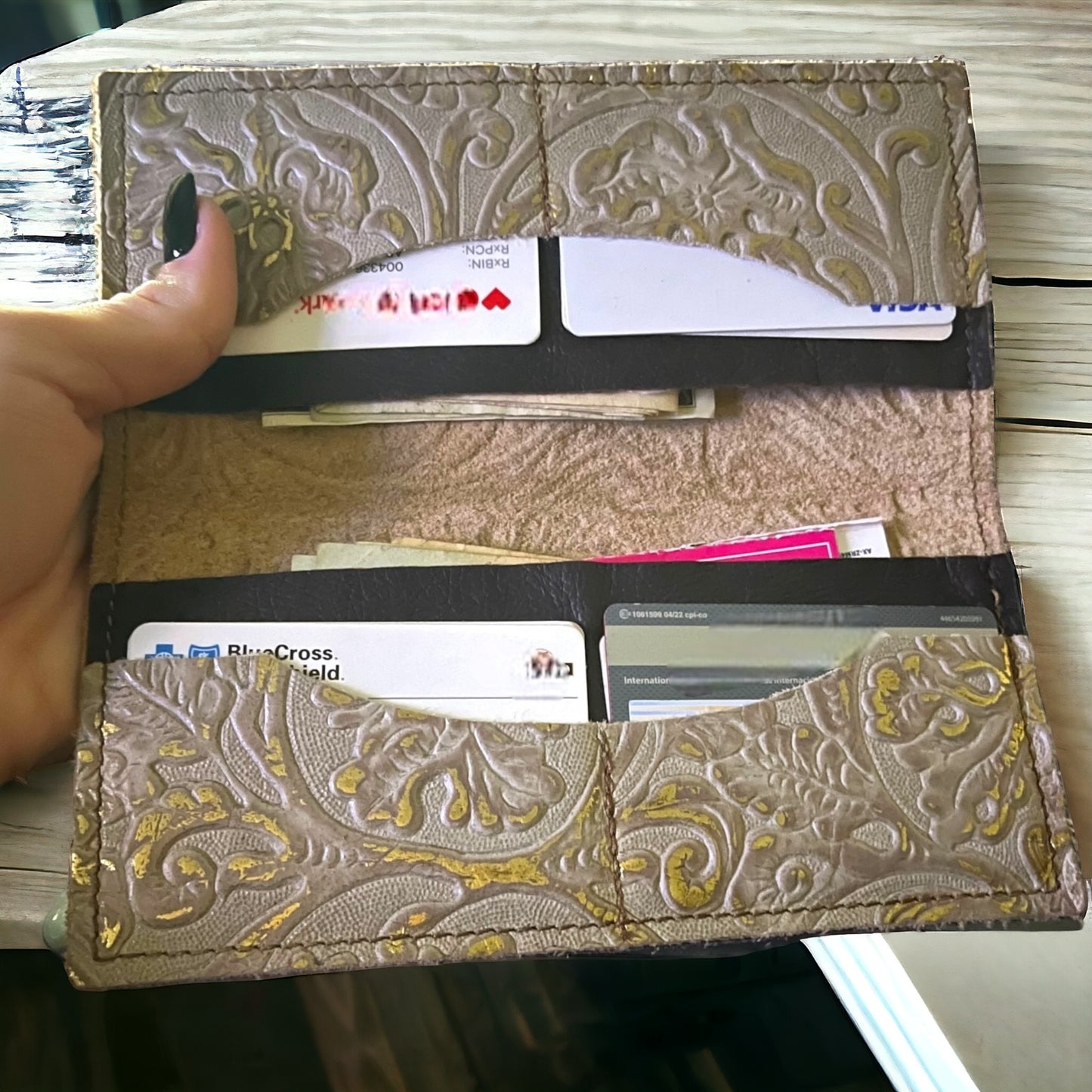Handmade Embossed Leather Wallet in Floral Paisley