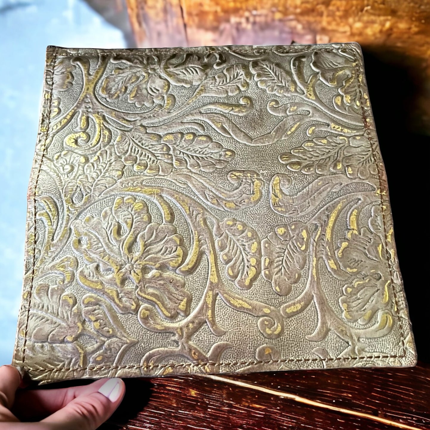 Handmade Embossed Leather Wallet in Floral Paisley