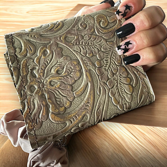 Handmade Embossed Leather Tri-Fold Wallet in Floral Paisley