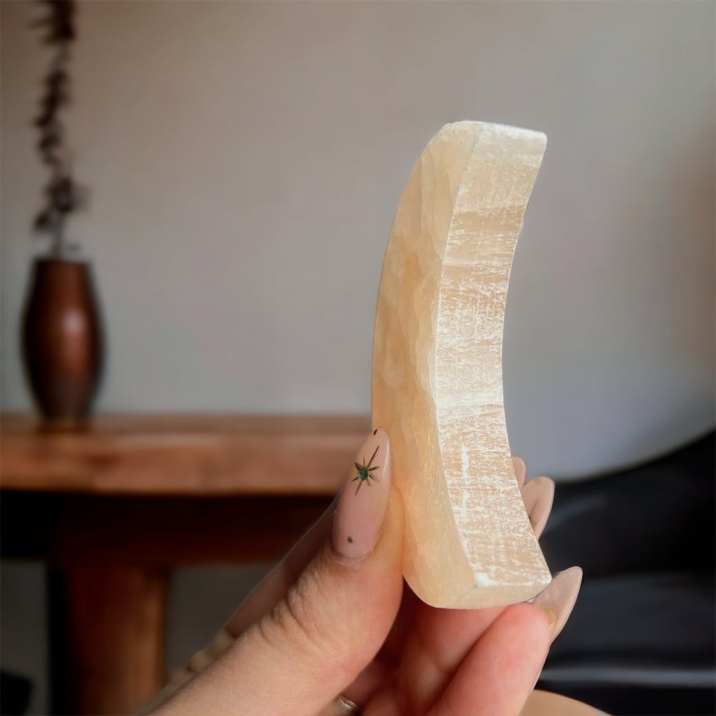 Peach Selenite Crystal Moon