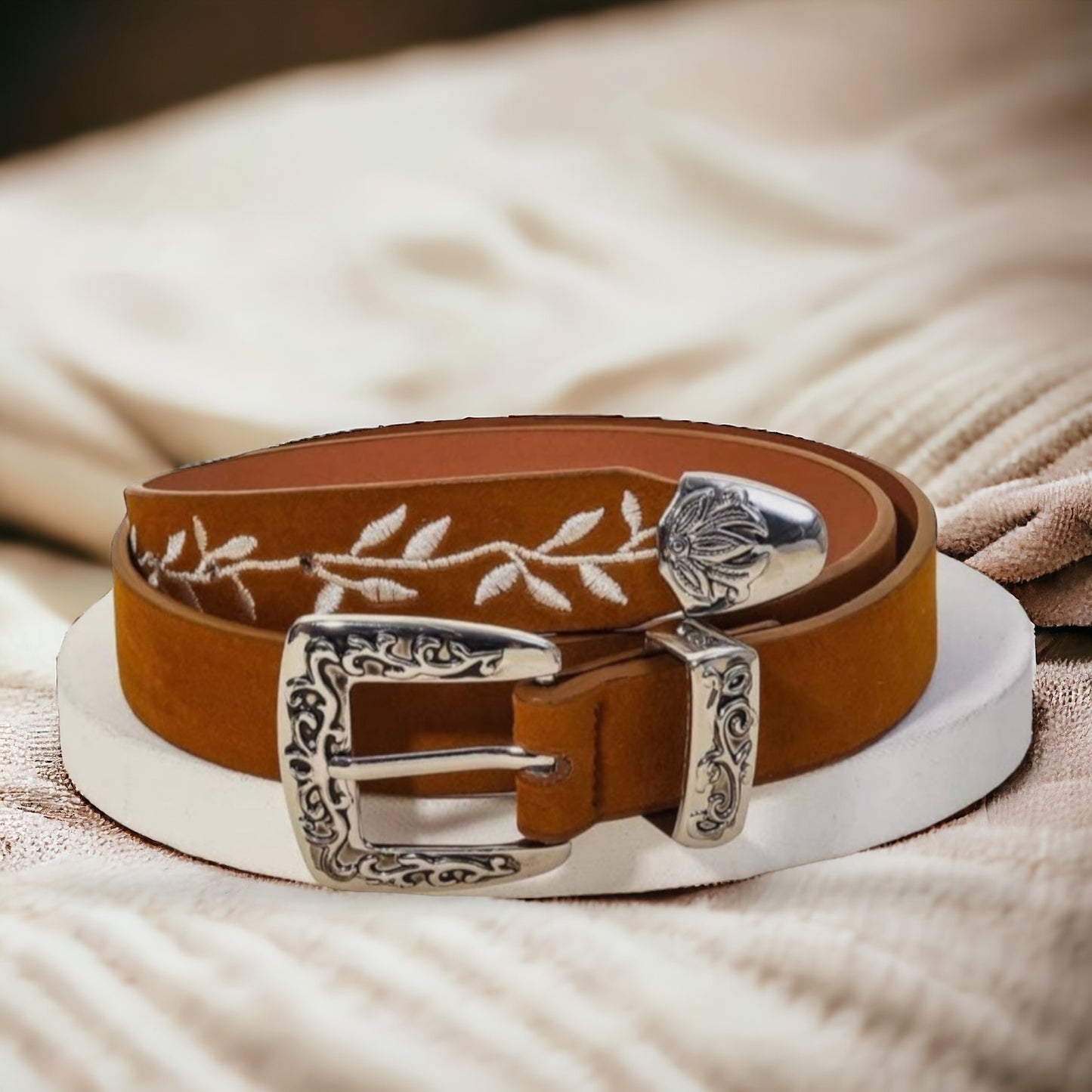 Vine Embroidered Vegan Leather Boho Belts