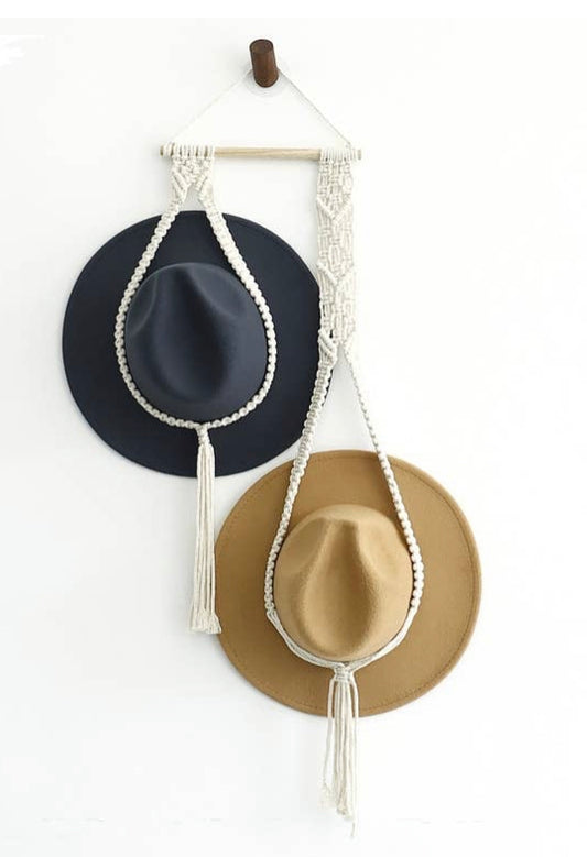 Boho Macrame Wall Hanging Hat Organizer