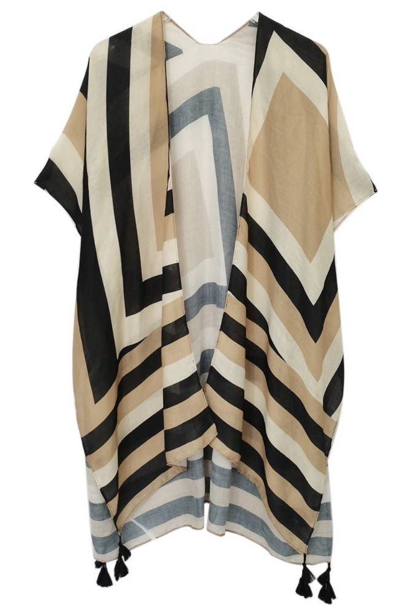 Black and Tan Tassel Kimono