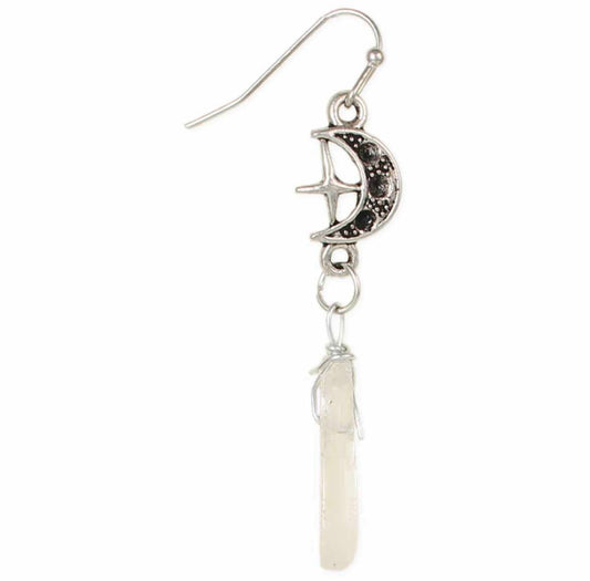 Crystal Moon Silver Dangle Earrings