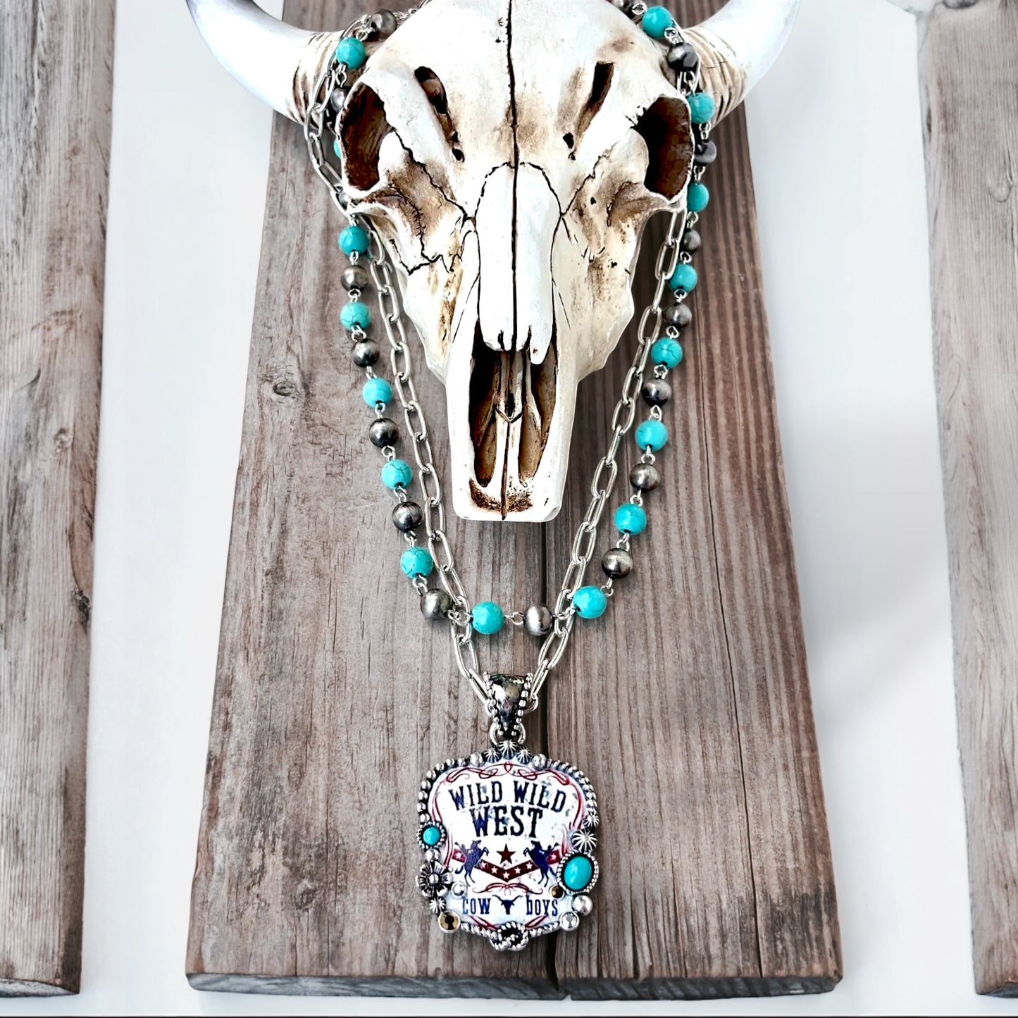 Turquoise Stone Beaded Wild West Pendant Necklace