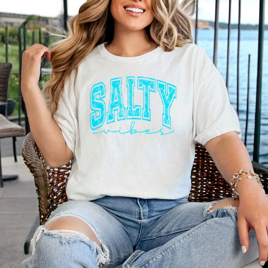 Salty Vibes Varsity Distressed Tee