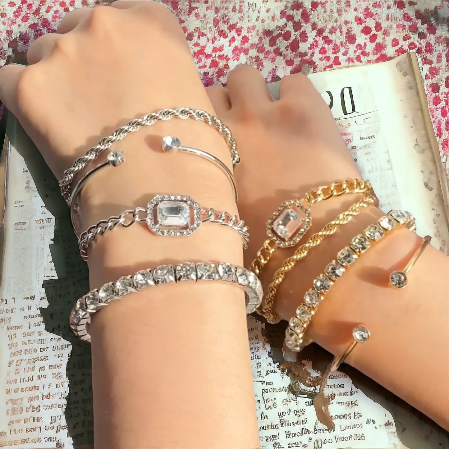 The Becky Four Piece Mixed Bangle Stack Silver or Gold Tones