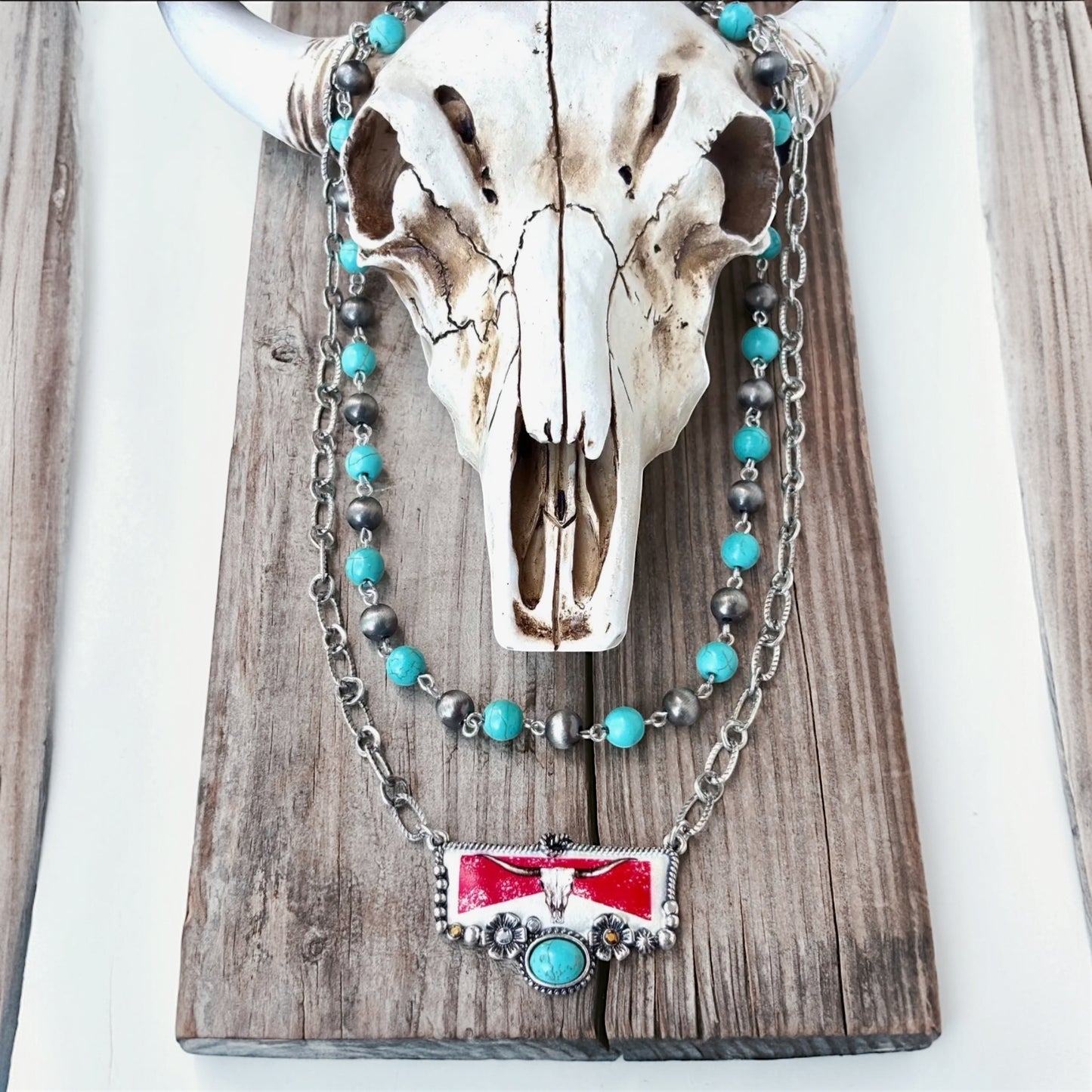 Coastal Cowgirl Turquoise Stone Beaded Pendant Necklace