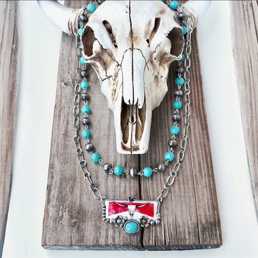 Coastal Cowgirl Turquoise Stone Beaded Pendant Necklace