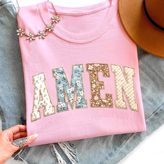 Mixed Floral Script AMEN Tee