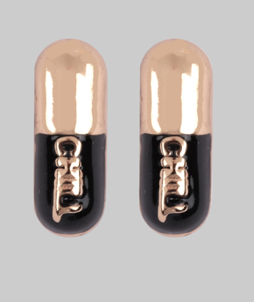 “Chill Pill” Stud Earrings in Gold/Black