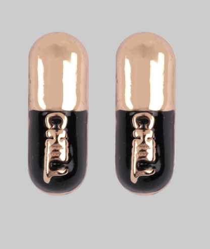 “Chill Pill” Stud Earrings in Gold/Black