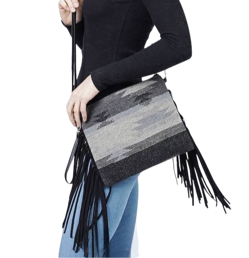 Black and Grey Fringe Crossbody Bag