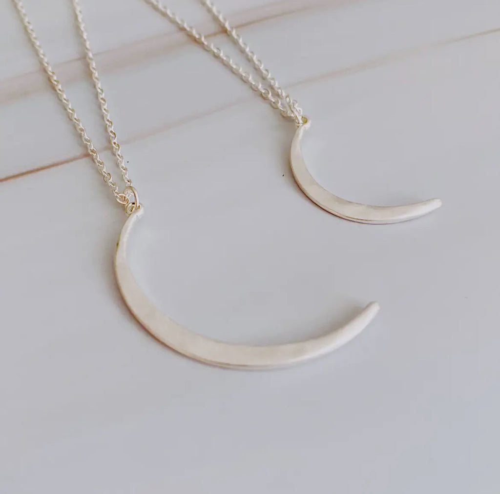 Textured Metal Crescent Moon Duo Necklaces