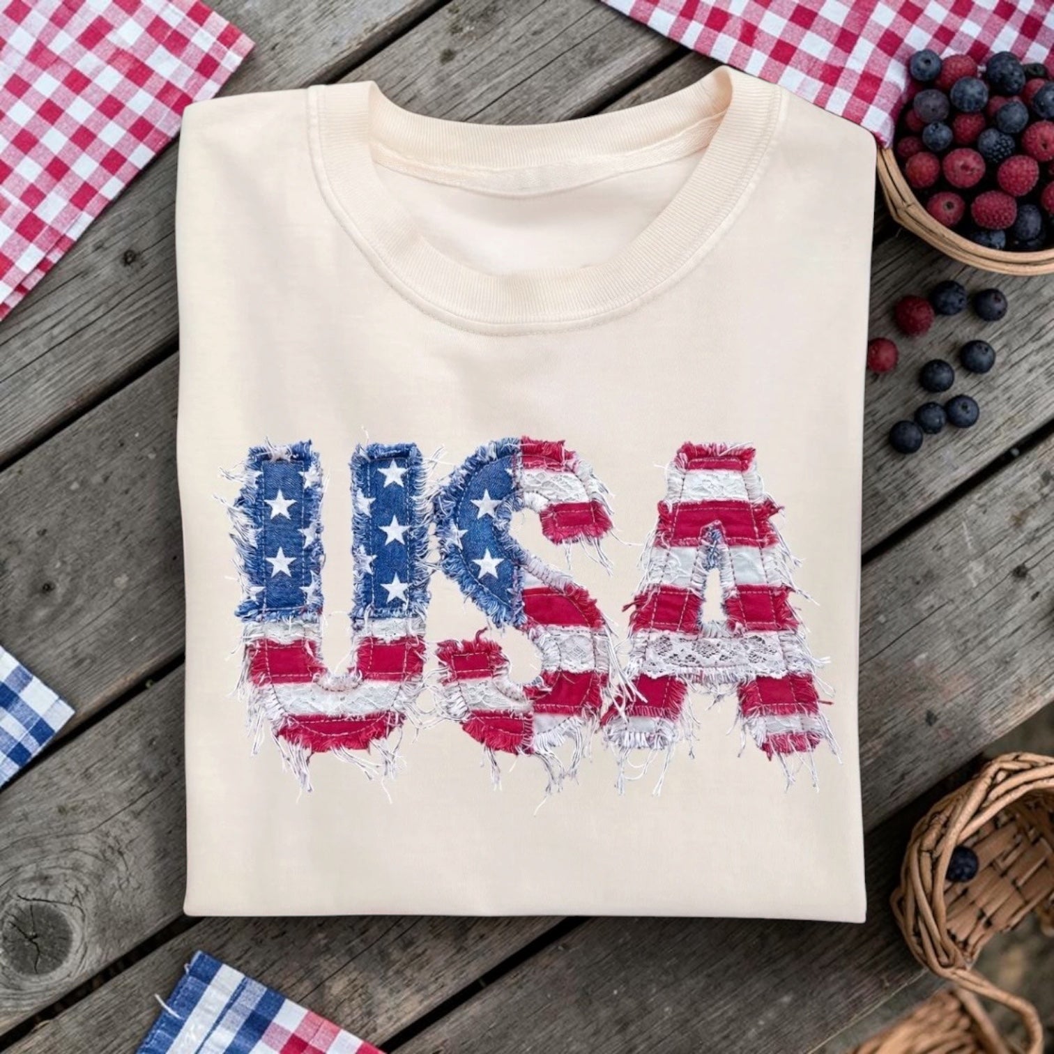 USA Faux Patchwork Style Tee