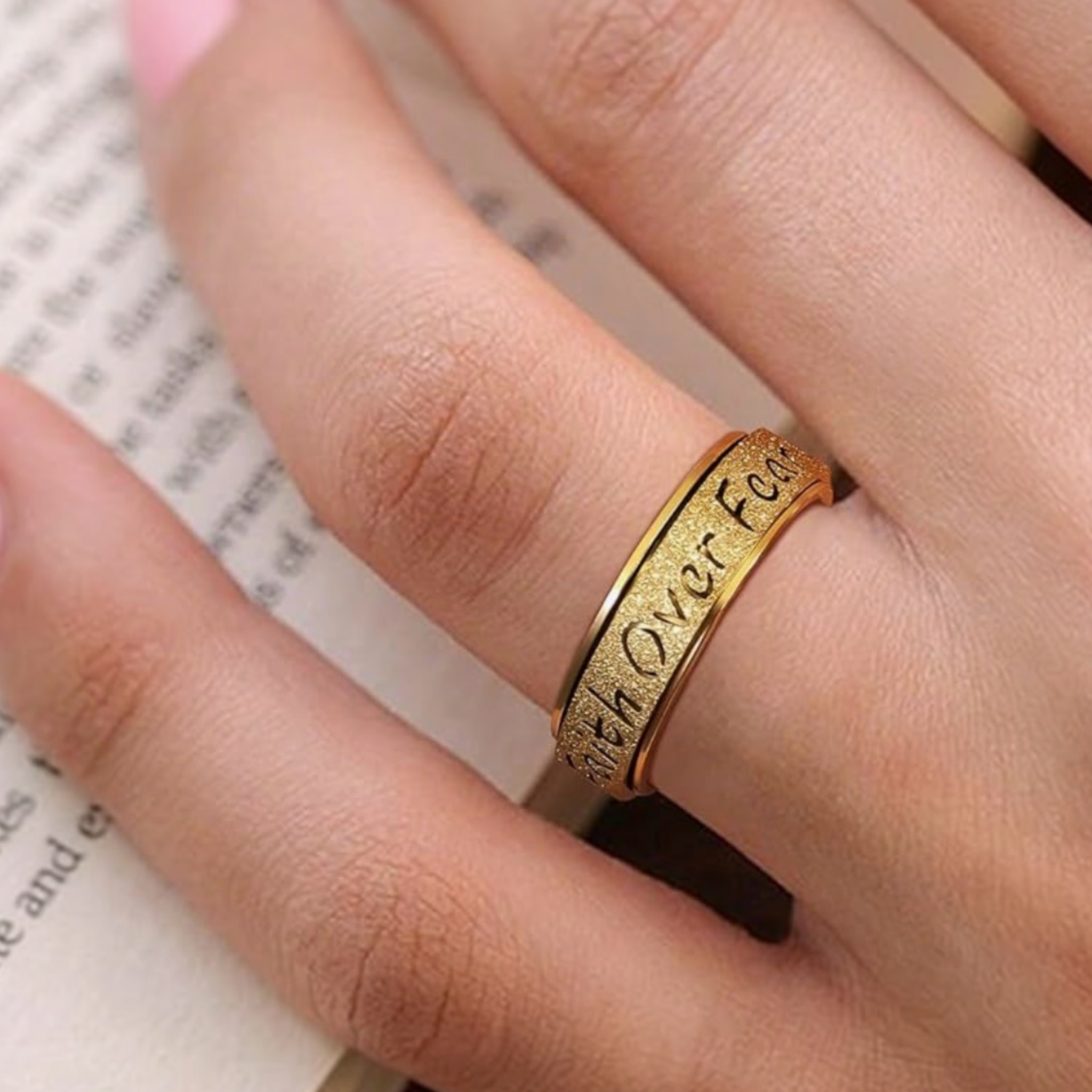 Faith over Fear Sandblasted Sparkle Spinner Rings