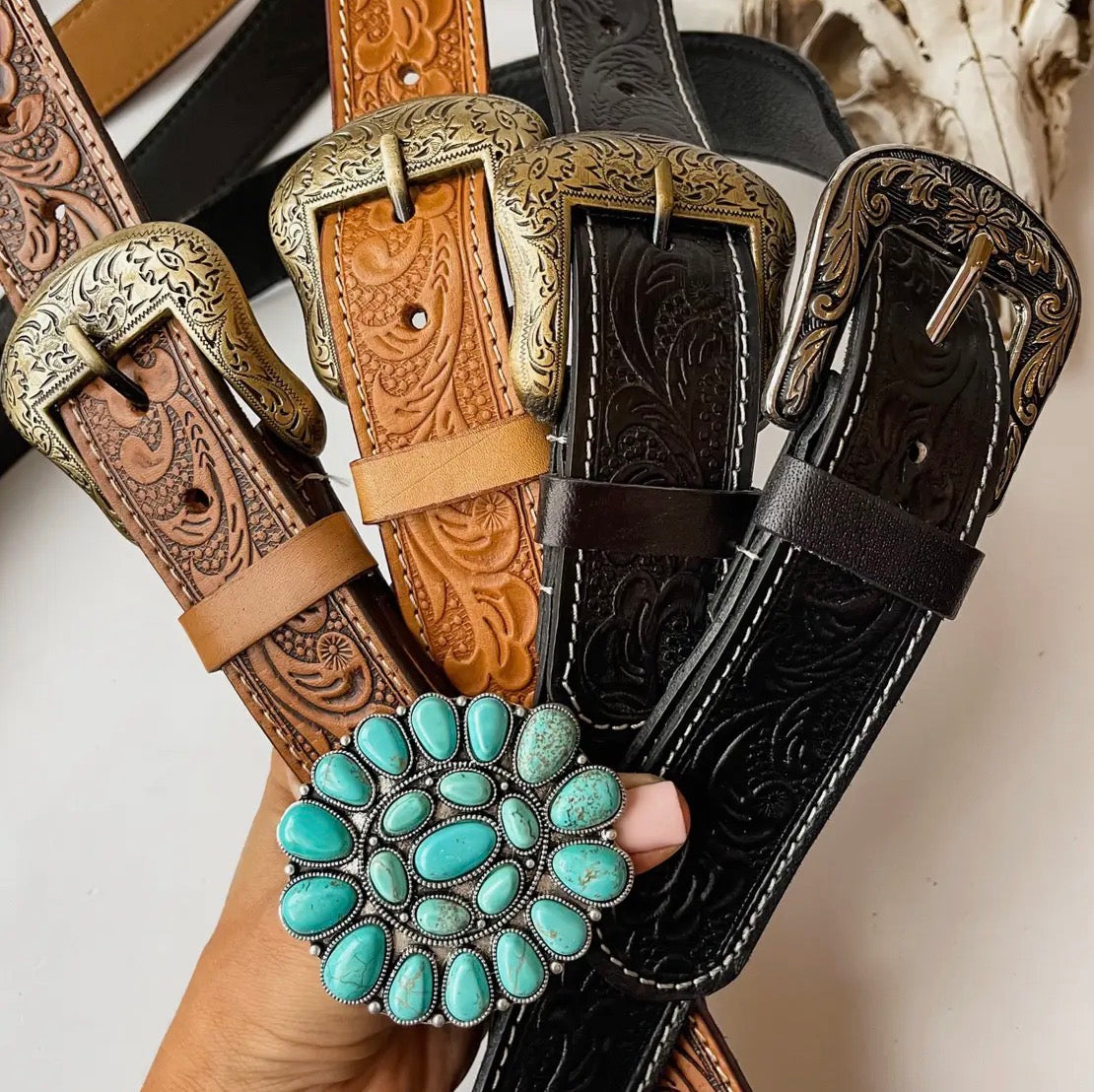 Western Tooled Leather Purse Straps