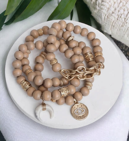 The Energy Anchor Wooden Charm Bead Stack in Golden Hour