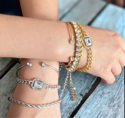 The Becky Four Piece Mixed Bangle Stack Silver or Gold Tones