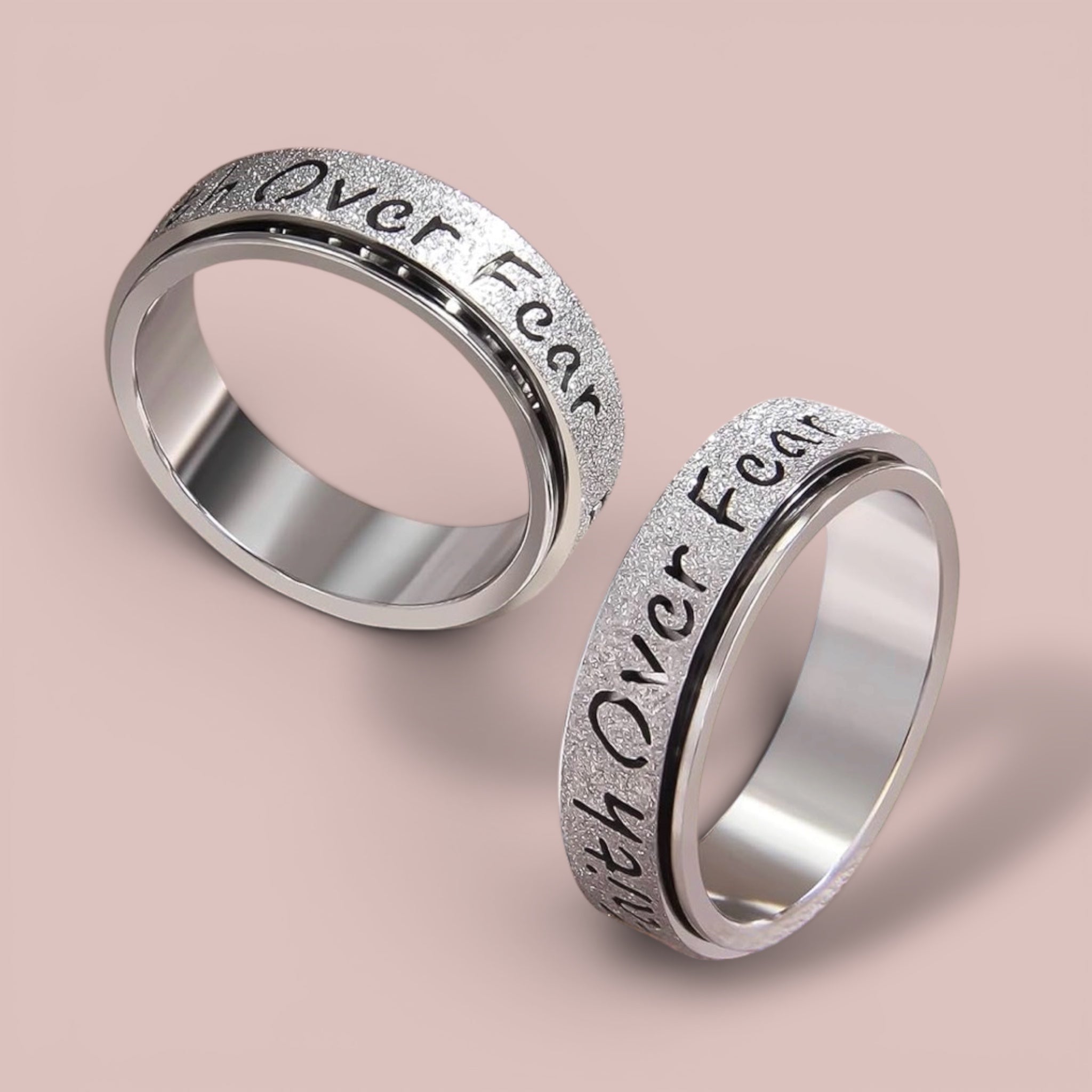 Faith over Fear Sandblasted Sparkle Spinner Rings
