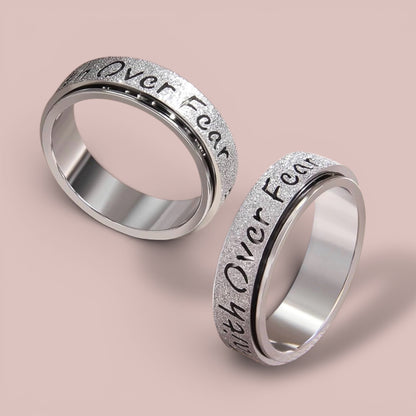 Faith over Fear Sandblasted Sparkle Spinner Rings
