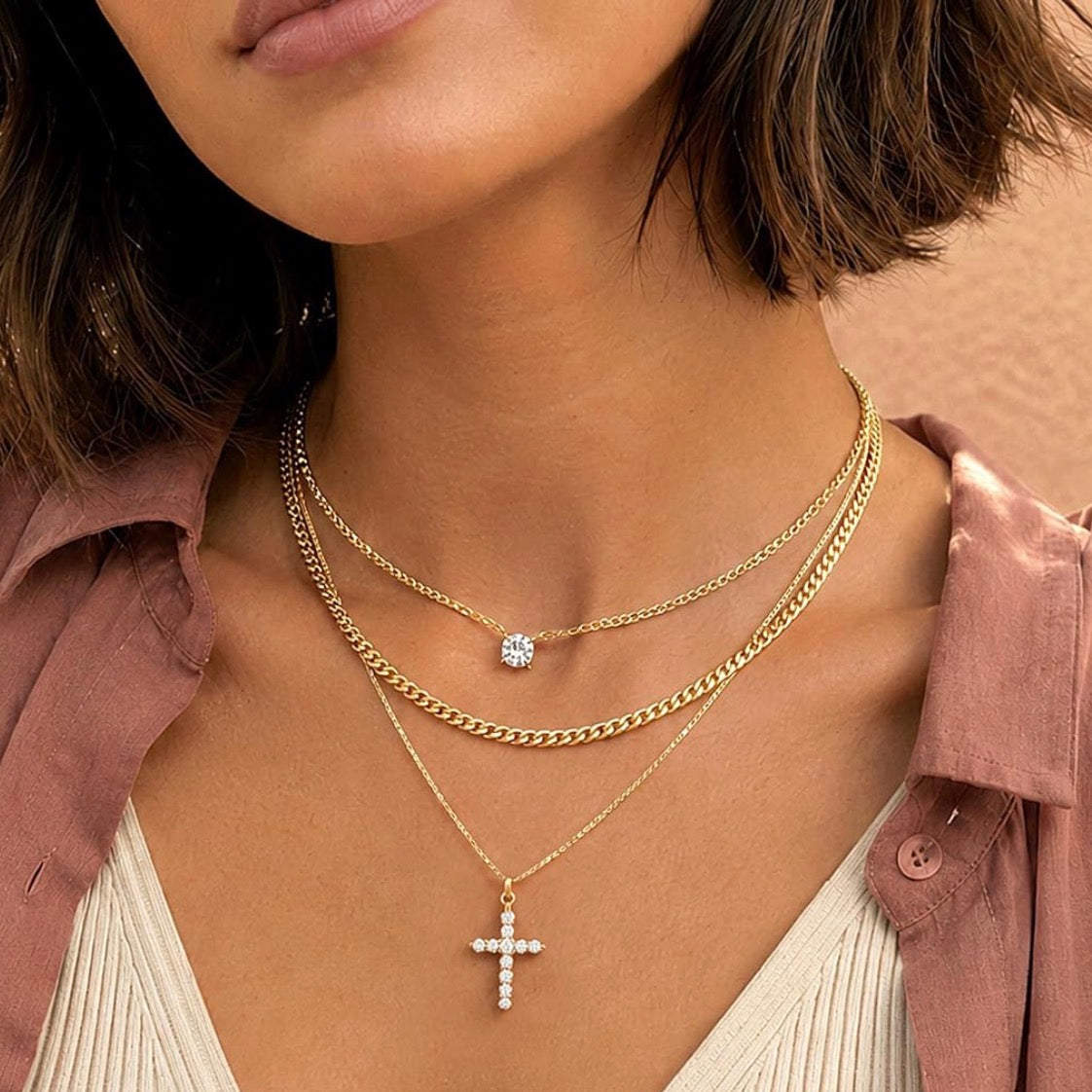 Exodus Trio Premium 14k Layered Cross
