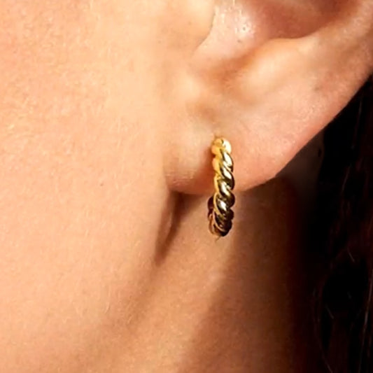14k Spiral Huggie Hoops