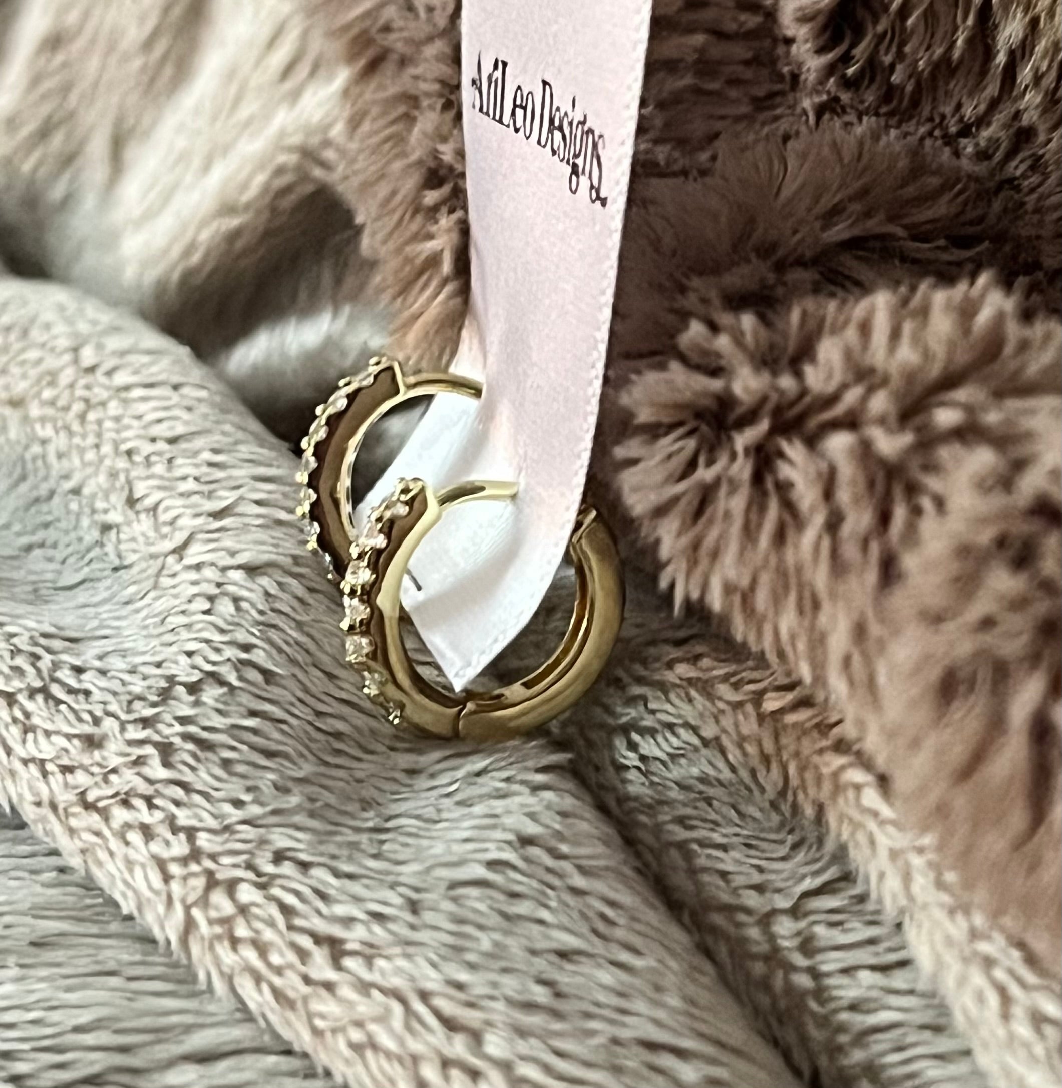 14k Studded CZ Huggie Hoops