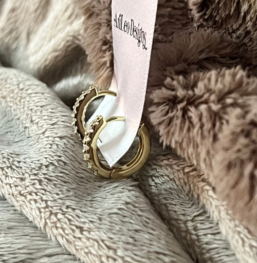 14k Studded CZ Huggie Hoops