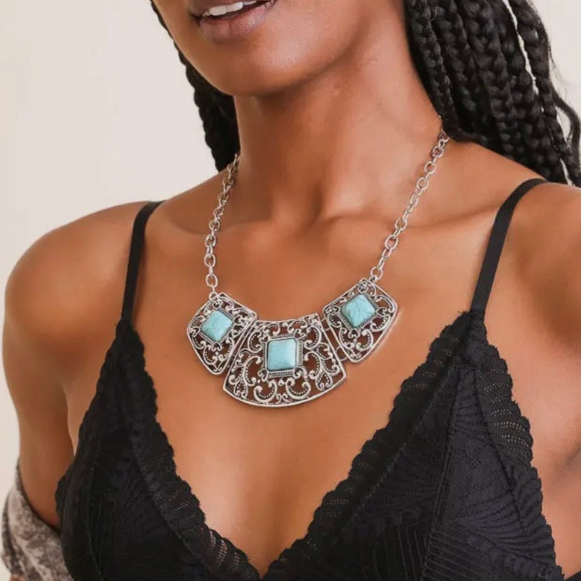 Havana Turquoise Stone Vintage Style Necklace