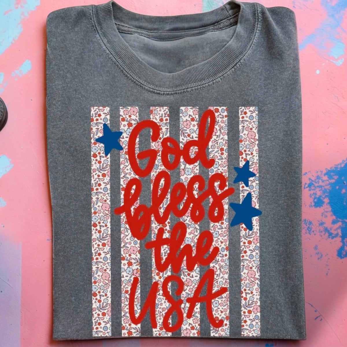 God Bless the USA Floral Tee