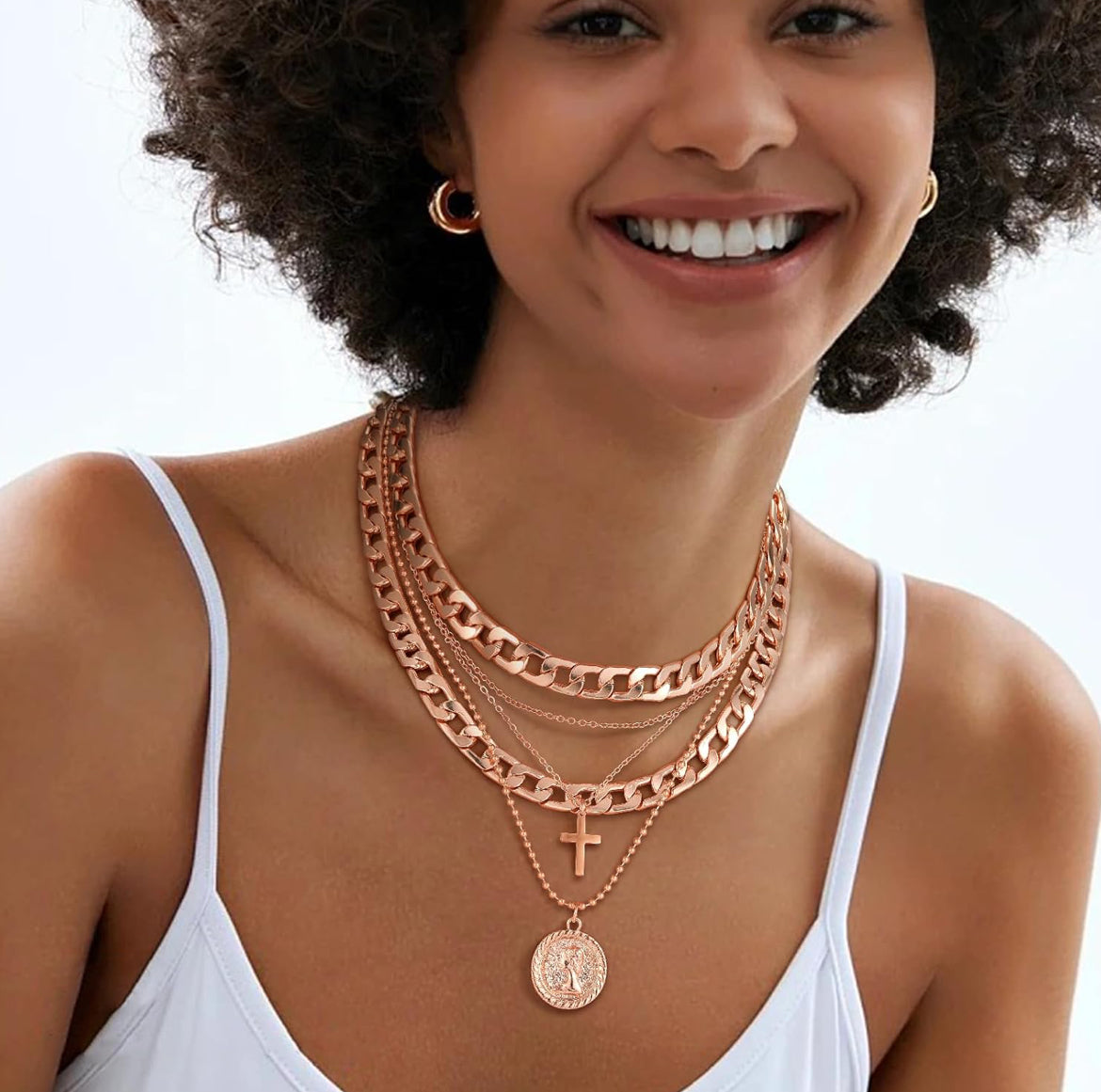 Cross and Coin Layered One-Piece Statement Necklace