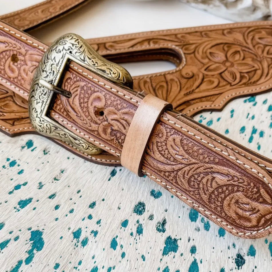 Western Tooled Leather Purse Straps