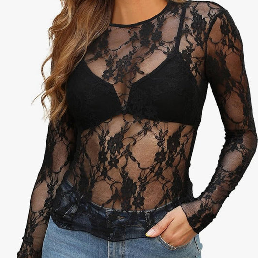 Crewneck Lace Layering Tops