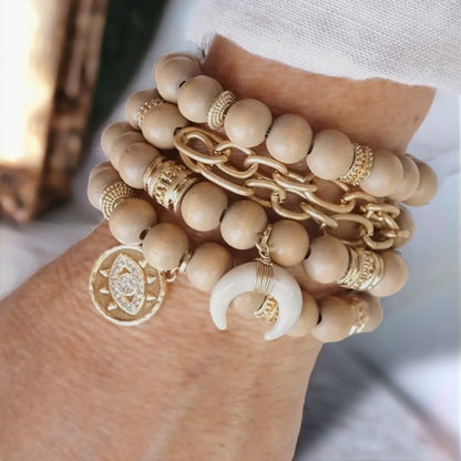 The Energy Anchor Wooden Charm Bead Stack in Golden Hour