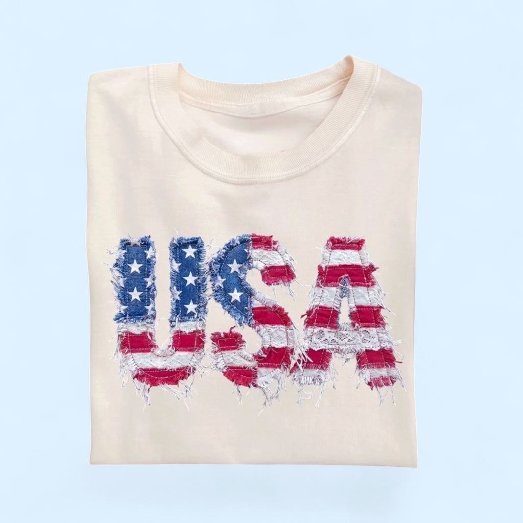 USA Faux Patchwork Style Tee